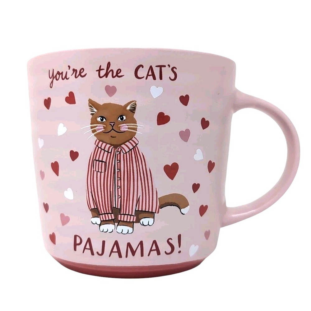 FIG &‎ FERN Cat Mug Hearts You're The Cat's Pajamas Large Pastel Pink NEW NWT